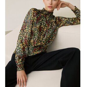 H&M Floral Long Sleeved High Neck Lightweight Blouse Navy Multi Womens Size XS